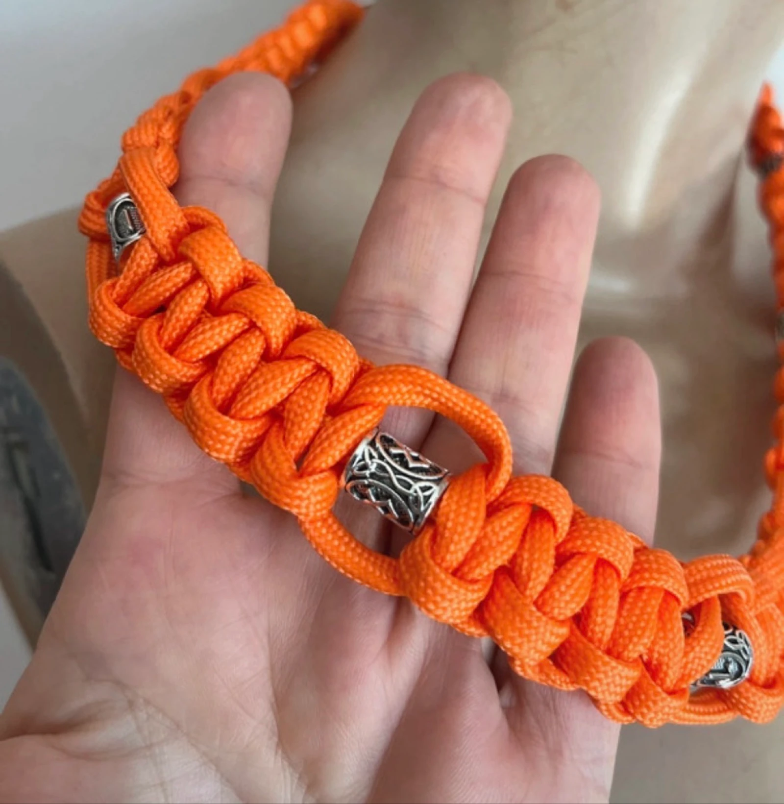 Orange handmade macrame necklace – photo 3
